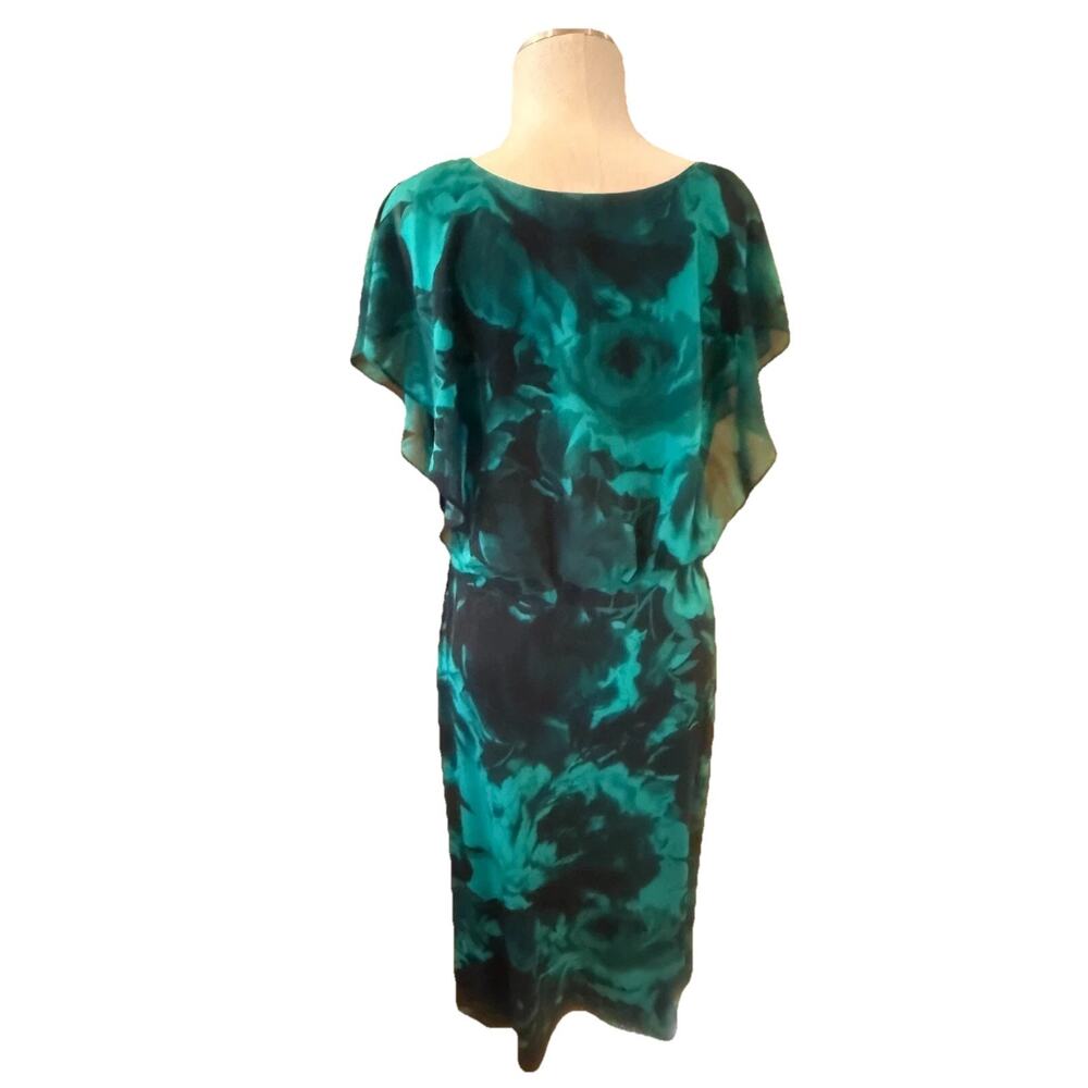 Connected Apparel Cocktail Sheath Dress Womens Size 12 Green Floral Cape Overlay - Picture 5 of 7